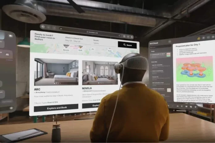 um usuário testando o oculos apple vision pro.