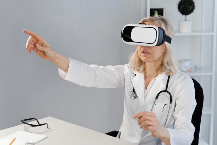 medica usando um oculos de realidade virtual na telemedicina.