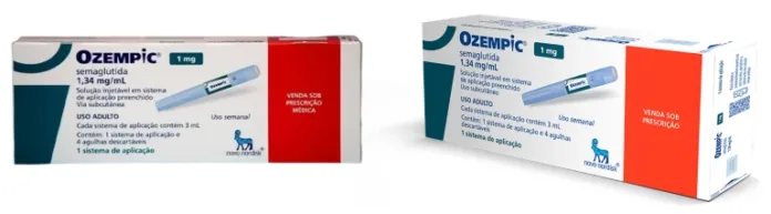 Duas caixa do medicamento Ozempic em um fundo branco.