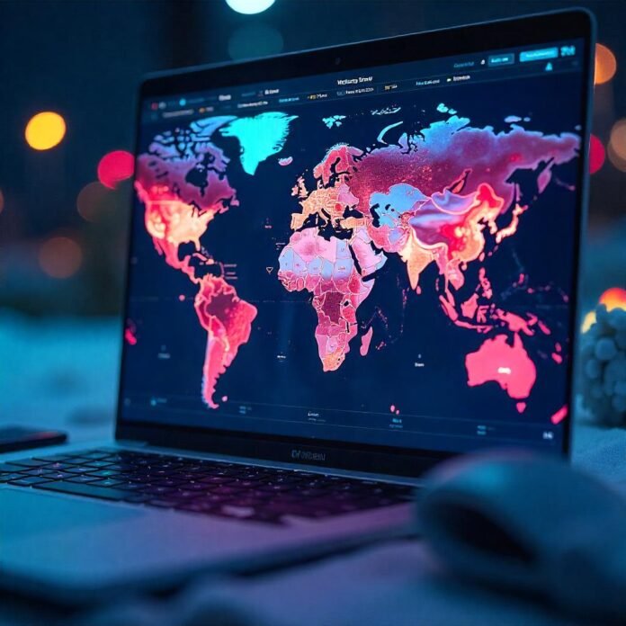 imagem de uma tela de computador com a imagem do mapa mundi.