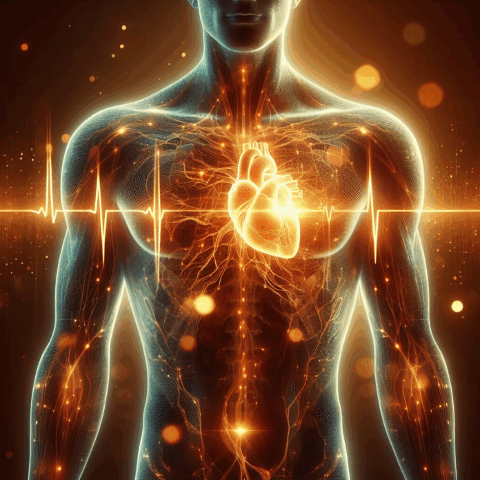 imagem ilustrativa do interior do corpo humano num tom alaranjado.