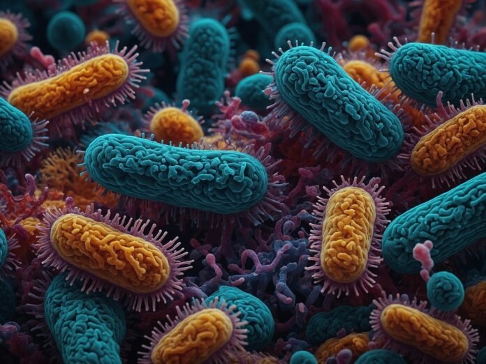 imagem ampliada de bactérias.