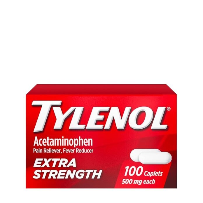 caixa vermelha de comprimidos Tylenol.