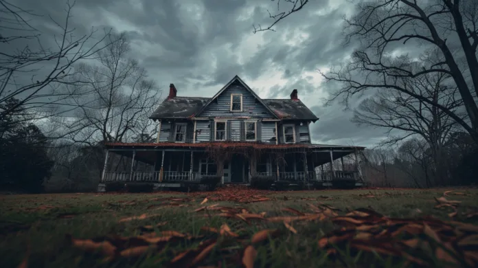 imagem de uma casa abandonada ou assombrada.