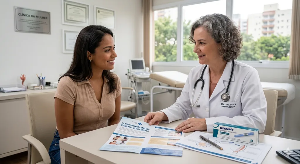 medica conversando com a paciente sobre planejamento familiar.