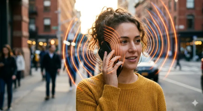 Esta imagem ilustra, de forma visual e estilizada, as ondas de radiação emitidas por um celular próximo à cabeça. Lembre-se que essa é uma representação artística e não uma visualização científica de ondas reais.