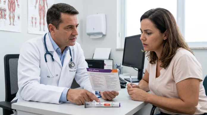 medico orientando uma paciente sobre o uso de GLP-1