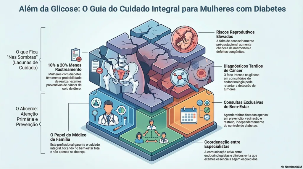 Infográfico de diabetes em mulheres.