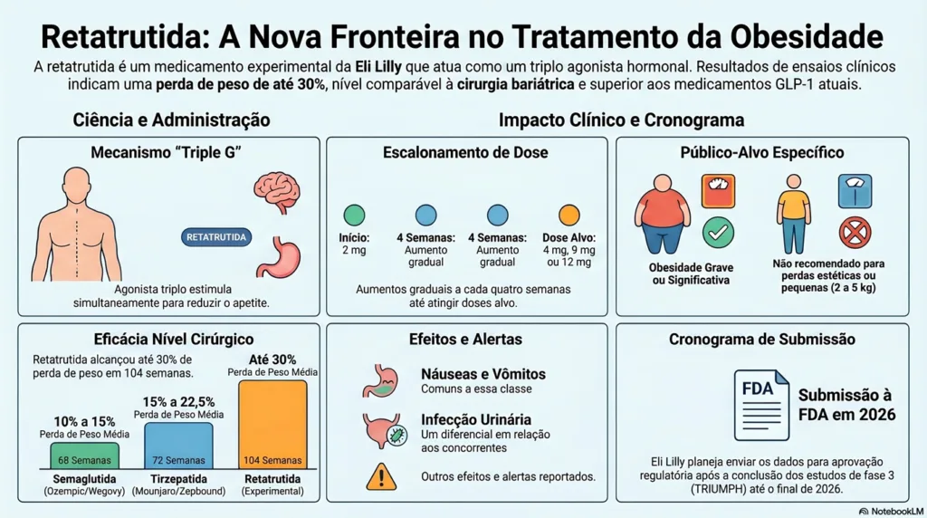 infográficoda retatrutida no tratamento de obesidade.