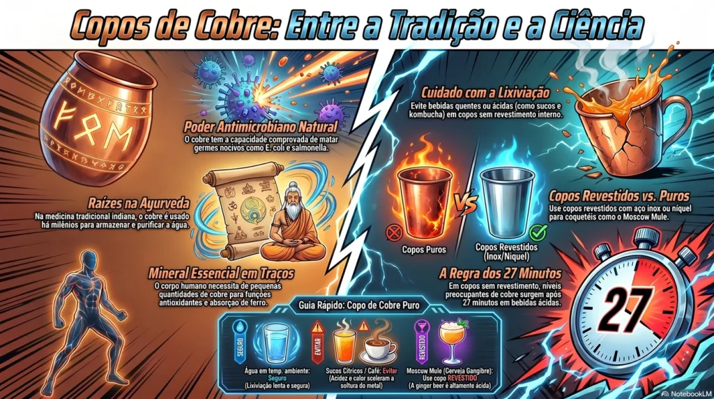 infográfico sobre as canecas de cobre. de cobre