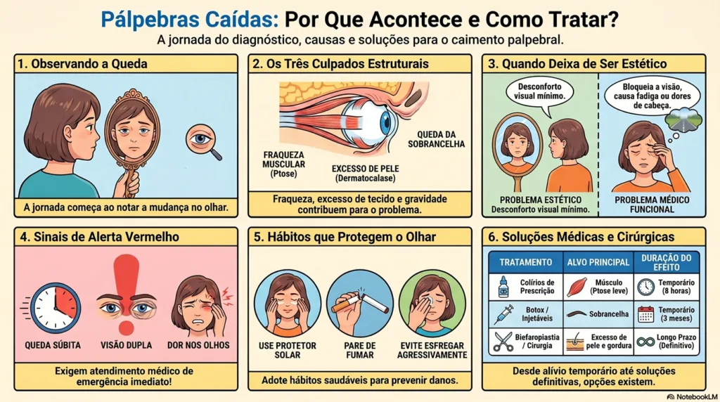 Infográfico sobre pálpebras caídas.