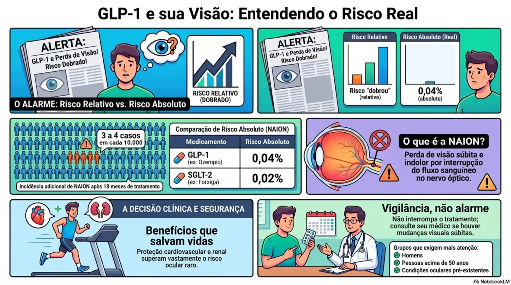 infográfico  sobre estudos de intercorrências entre glp-1 e visão.