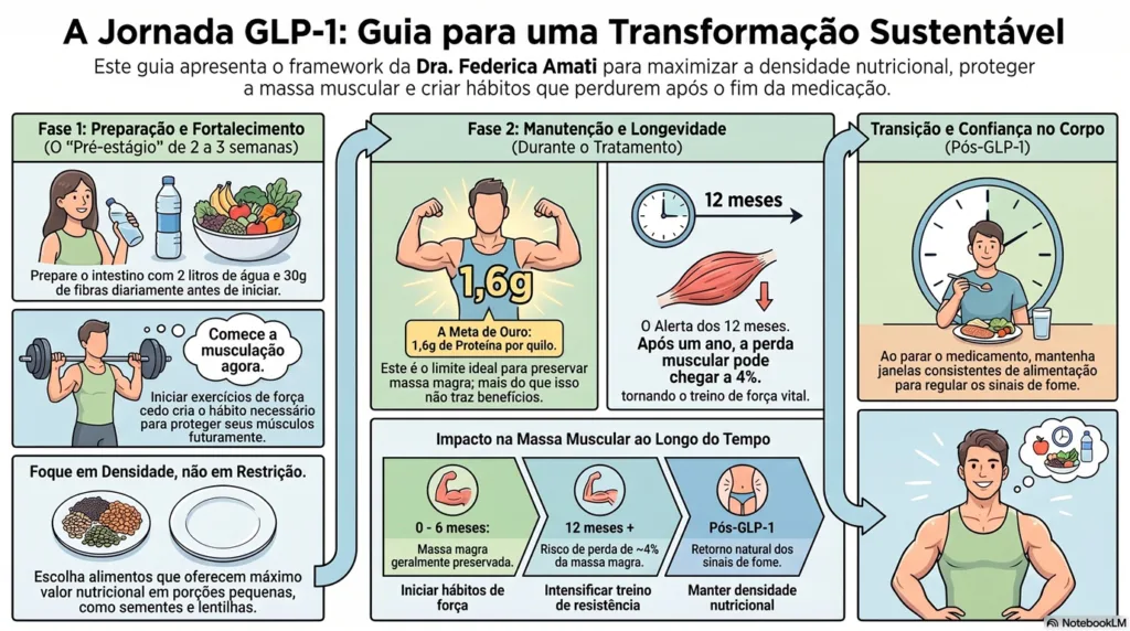 Infográfico sobre GLP-1 e alimentação saudável.