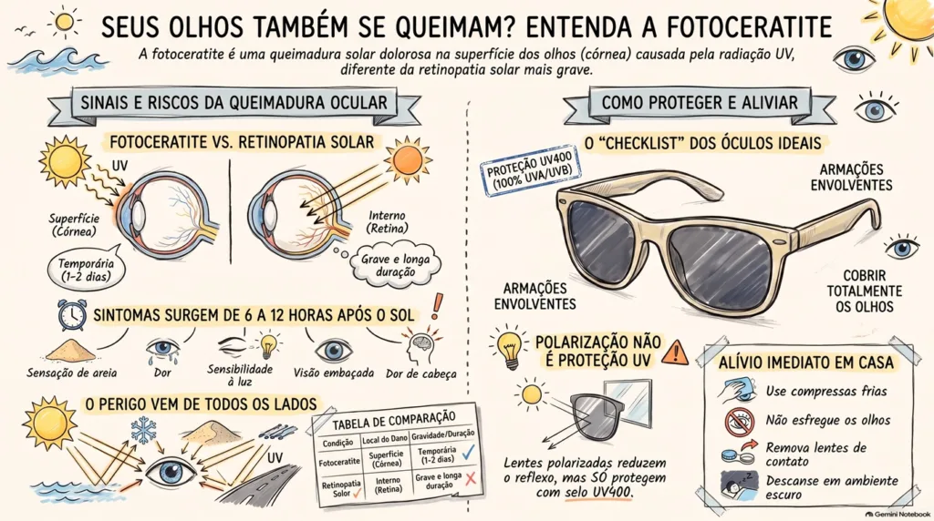 infográfico sobre fotoceratite.