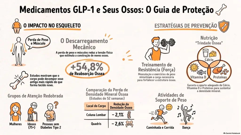 INFOGRÁFICO SOBRE GLP-1 E SAÚDE ÓSSEA.