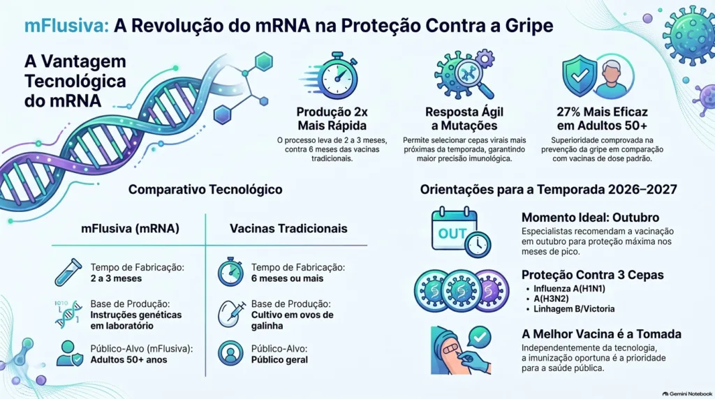 Infográfico  da vacina mRNA contra gripe.