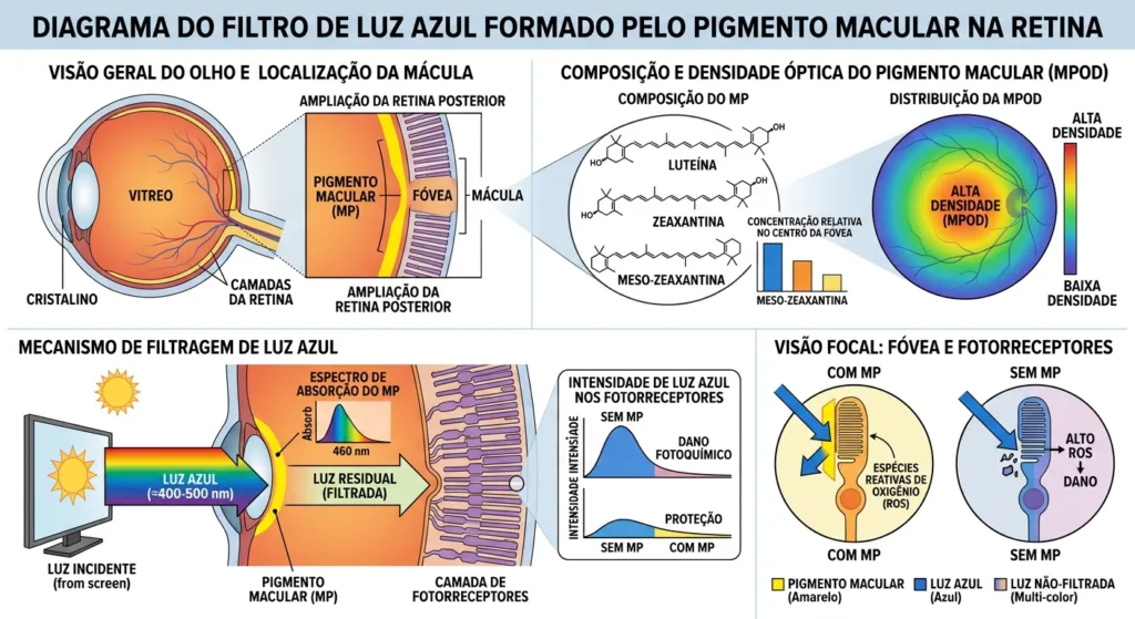 Infográfico sobre luz azul e retina