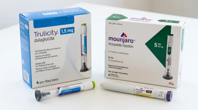 Caixa do medicamento Trulicity ao lado do Mounjaro