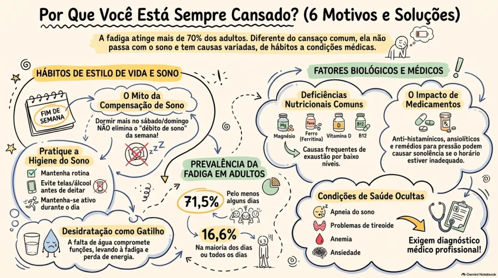 Infográfico sobre motivos do cansaço.