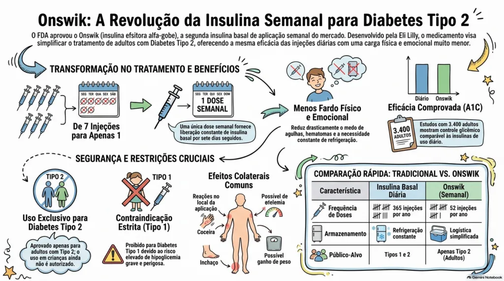 Infográfico sobre a nova insulina semanal.