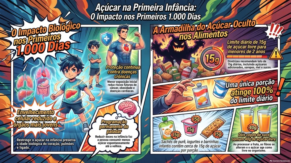 infográfico sobre o açúcar na infância.