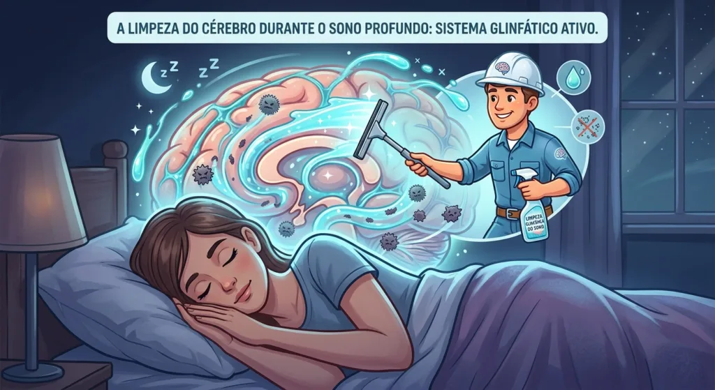 ilustração da limpeza do cérebro durante o sono.