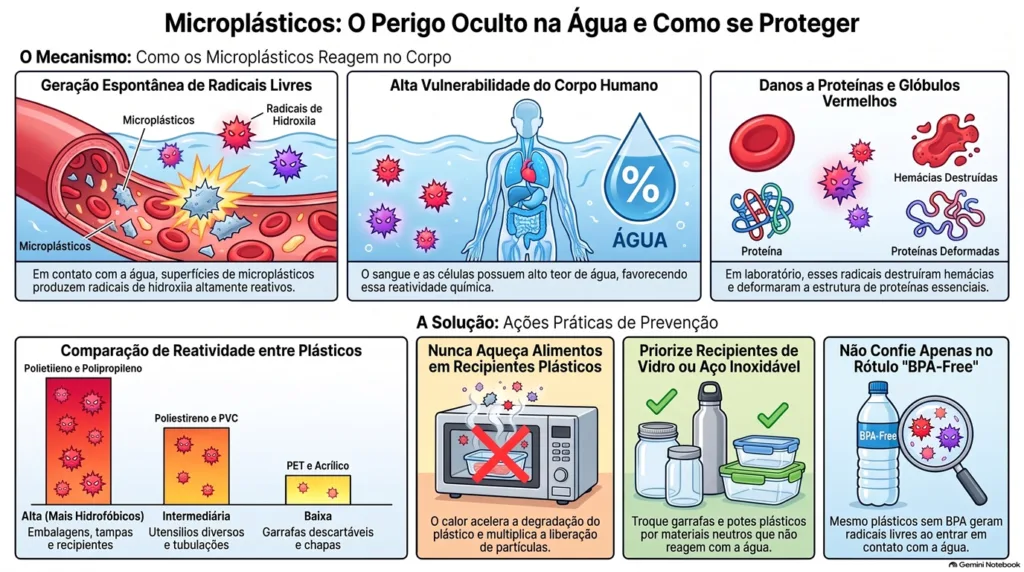 infográfico sobre microplásticos e agua.